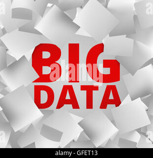 3D Abbildung des big-Data-Konzept mit fallenden Papiere und roten Wörter hinter Stockfoto