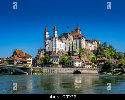 Blick auf die Festung Aarburg, Kanton Aargau, Schweiz, Europa Stockfoto