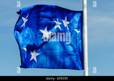 Belfast, Nordirland. 20 Apr 2014 - eine "tarry Pflug' Flag fliegt über das Grab von einem ehemaligen Mitglied der Irish National Liberation Army (Inla) Stockfoto