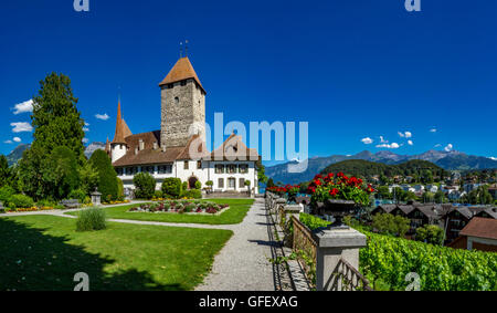 Schloss Spiez, Thunersee, Berner Oberland, Bern, Schweiz, Europa Stockfoto