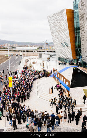 Belfast, UK. 31/03/2012. Von Belfast Titanic Signatur Gebäude ist für die Öffentlichkeit geöffnet. Stockfoto