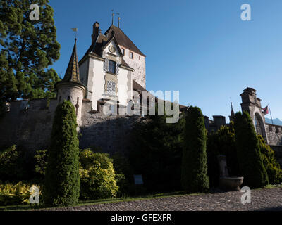 Schloss Oberhofen am Thunersee, Berner Oberland, Kanton Bern, Schweiz, Europa Stockfoto