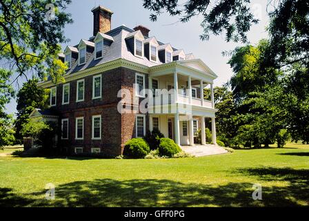 Shirley Plantage-Haus. Heimat der Mutter des Präsidenten Robert E Lee auf den James River südöstlich von Richmond, Virginia, USA Stockfoto