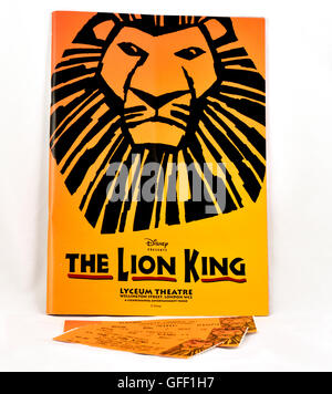 Programm für das Lyceum Theatre "der König der Löwen" und tickets Stockfoto