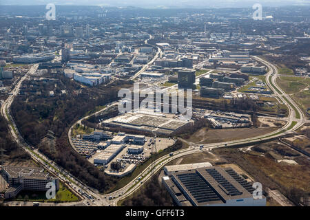 Luftaufnahme, ThyssenKrupp Areal mit Sitz und Berthold Beitz Boulevard, Essen, Ruhrgebiet, Nord Rhein Westfalen, Deutschland Stockfoto