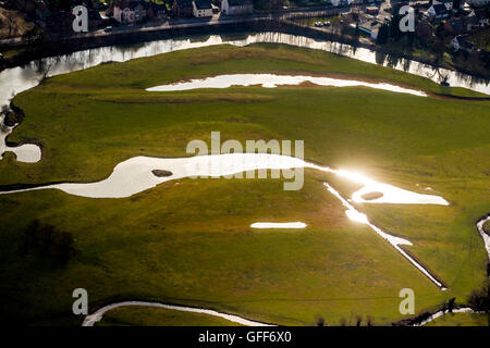 Luftaufnahme, Lippe, Lippemäander hinterleuchtet, Backwaters von der Lippe, goldenen Licht, Lippestr., Ruhrgebiet, Nordrhein-Westfalen, Stockfoto