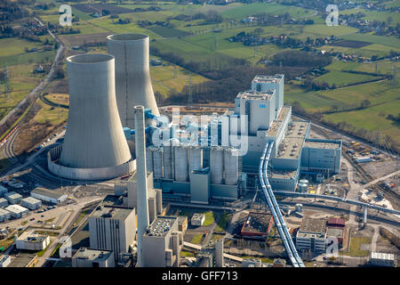 Luftbild, Westfalen RWE Power Kraftwerk, Kohlekraftwerk, Baustelle, ehemals Kernkraftwerk THTR, Hamm, Ruhrgebiet, Stockfoto