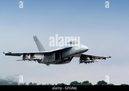 Boeng F/A-18F Super Hornet bei Farnborough international Air show, Stockfoto