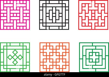 Eine Gruppe von chinesischen Muster Fenster in quadratischen Konzept, Vektor Stock Vektor