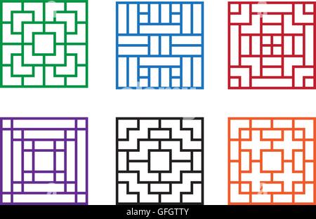Moderne chinesische Muster Fenster in quadratischen Konzept, Vektor Stock Vektor