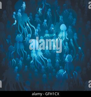 Große Herde von Quallen im Meer schwimmen. Stock Vektor