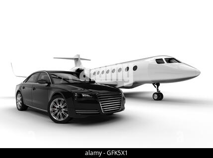 3D render Bild von einem privaten Flugzeug und eine Limousine eine erstklassige Beförderung Stockfoto