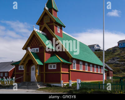 Paamiut Kirche Süd West Grönland kleine Fischergemeinde in Sermersooq Gemeinde Südende kleine Mündung Kuannersooq Labradorsee Stockfoto