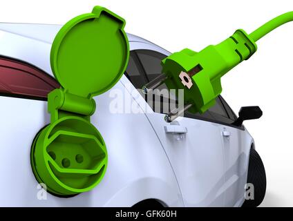 3D render Bild, das eine elektrische Versorgung mit einem elektrischen Stecker darstellt. Stockfoto