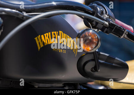 Detail der Harley Davidson Motorrad Benzintank Stockfoto