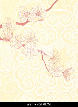 Frühlingscard mit Niederlassung von Pflaumen und Ornament auf Papier Stock Vektor