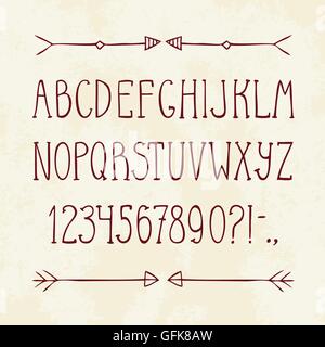 Englisch von hand gezeichnete Alphabet und Pfeile Stock Vektor