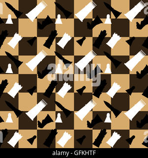 Muster-nahtlose Schachbretter und Schachfiguren. Herausforderung-Strategie-Spiel. Vektor-illustration Stockfoto