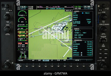 Flugzeug-Glas-Cockpit-Display G1000 mit Wetter-Radar und Motor Lehren in kleinen privaten Flugzeug Stockfoto