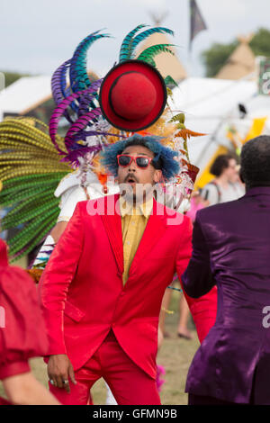 Malmesbury, Wiltshire. 29. Juli 2016.   Festivalbesucher weiterhin der Schlusstag der alternativen Welt Musik, Essen und Karneval Prozession auf dem Charlton Park Anwesen in Wiltshire ein langes Wochenende zu genießen. WOMAD 2016 läuft vom 28. bis 31. Juli und ist als Großbritanniens größte globale Partei in Rechnung gestellt.  Wayne Farrell/Alamy Live-Nachrichten Stockfoto