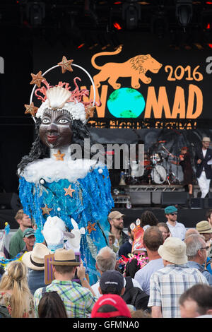 Malmesbury, Wiltshire. 29. Juli 2016.   Festivalbesucher weiterhin der Schlusstag der alternativen Welt Musik, Essen und Karneval Prozession auf dem Charlton Park Anwesen in Wiltshire ein langes Wochenende zu genießen. WOMAD 2016 läuft vom 28. bis 31. Juli und ist als Großbritanniens größte globale Partei in Rechnung gestellt.  Wayne Farrell/Alamy Live-Nachrichten Stockfoto