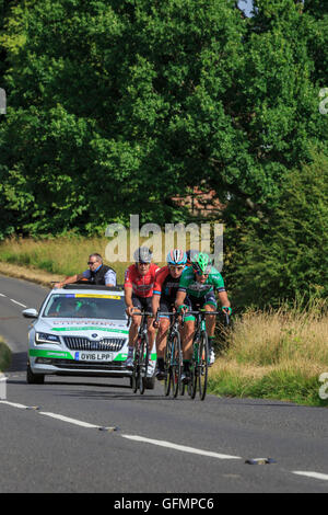 Ranmore Common, Surrey, UK, 31. Juli 2016. Aufsichtsrechtlichen RideLondon-Surrey Classic 2016. Die Reste von einer frühen Ausreißergruppe auf der zweiten von drei Runden in den Surrey Hügeln oberhalb von Dorking. Die 202km Classic RideLondon-Surrey ist Großbritanniens führende Eintagesrennen und legacy-Event von den Olympischen Spielen 2012. Bildnachweis: Clive Jones/Alamy Live-Nachrichten Stockfoto