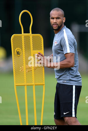 Grassau, Deutschland. 1. August 2016. Terrence Boyd vom deutschen Fußball-Bundesliga-Fußballmannschaft RB Leipzig während einer Übung auf dem Team-Trainingslager in Grassau, Deutschland, 1. August 2016. Foto: SVEN HOPPE/DPA/Alamy Live-Nachrichten Stockfoto