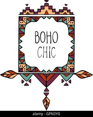 Bunten Hand gezeichnete Boho Stil Rahmen mit text Stock Vektor