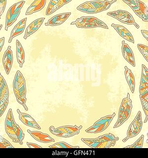 Quadratischen Hintergrund mit tribal Federn Stock Vektor