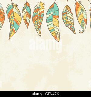 Hintergrund mit tribal Federn, Traumfänger Stock Vektor
