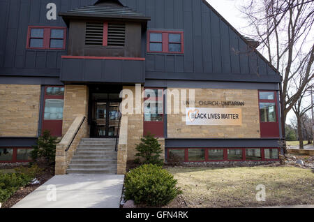 Black lebt Angelegenheit Banner an der Wand der Kirche-Unitarian Unity. St Paul Minnesota MN USA Stockfoto