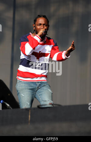 LONDON - 2. Juli 2016: Kendrick Lamar bei der Barclaycard British Summer Time Veranstaltung im Hyde Park am 2. Juli 2016 in London Stockfoto