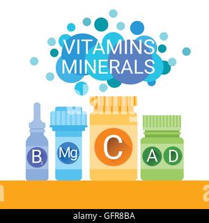 Flasche von wesentlichen chemischen Elemente Nährstoff Mineralien Vitamine Stock Vektor