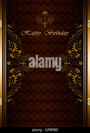 Luxus-Grußkarte mit Happy Birthday auf Burgund Hintergrund Stockfoto
