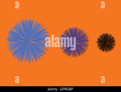 Abbildung in dem drei verschiedene Blumen auf einem orangefarbenen Hintergrund vertreten sind Stock Vektor