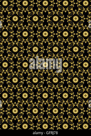 Nahtlose gold Blumenmuster auf schwarzem Hintergrund Stockfoto