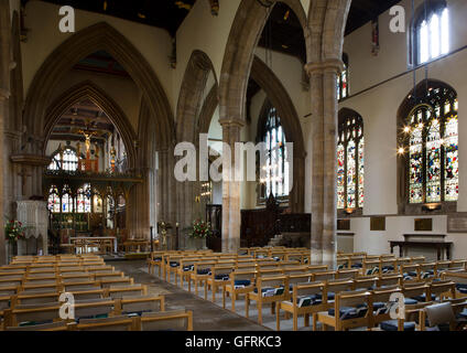 Großbritannien, England, Bedfordshire, Bedford, Str. Pauls Kirche, Interieur, das Kirchenschiff Stockfoto