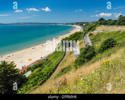 Weststrand von Bournemouth und Poole Bay von der Klippe, UK Stockfoto