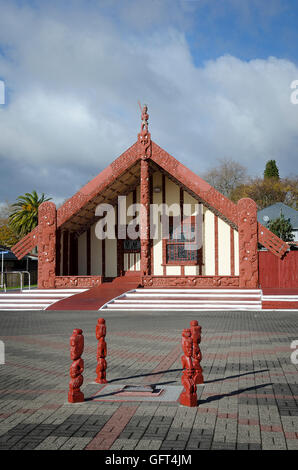 Maori Versammlungshaus, Te Papaiouru Marae, Ohinemutu, Rotorua, Nordinsel, Neuseeland. Stockfoto