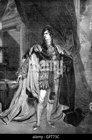 George IV (George Augustus Frederick (1762 – 1830) war König des Vereinigten Königreichs von Großbritannien und Irland und Hannover, nach dem Tod seines Vaters, George III, am 29. Januar 1820, bis zu seinem eigenen Tod zehn Jahre später. Von 1811 bis zu seiner Thronbesteigung diente er als Prinz Regent während seines Vaters psychische Krankheit. Stockfoto