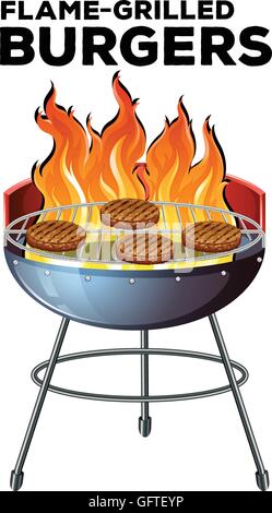 Burger auf der Flamme gegrillt Illustration Kochen Stock Vektor