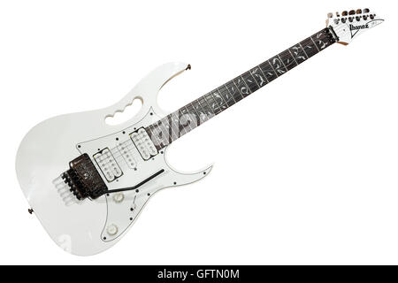 Ein weiß Ibanez Jem Jnr elektrische Superstrat Gitarre isoliert auf weißem Hintergrund Stockfoto