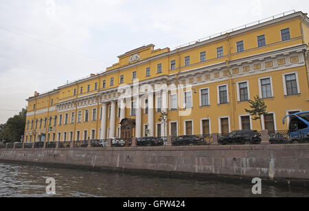 Jussupow-Palast, mit Blick auf den Fluss Fontanka, St Petersburg, Russland. Stockfoto