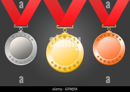 3D-Rendering gold, Silber, Bronze Medaille Stockfoto
