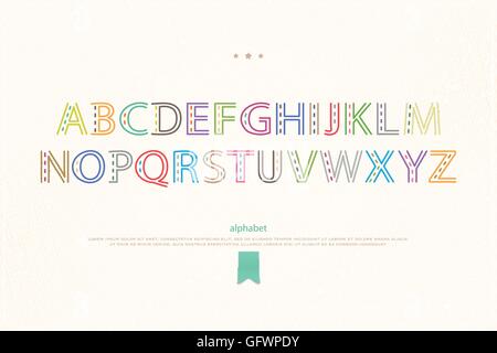 Cartoon-Stil Alphabet Buchstaben auf Papier Textur. Vektor-Font Schriftgestaltung. ornamentale Schrift Symbol. bunte, dekorative Art Stock Vektor