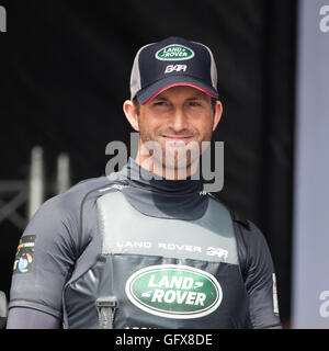 Land Rover BAR Ben Ainslie bei der 2016 America Cup in Portsmouth, UK Stockfoto