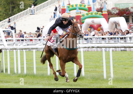 Clairefontaine-Deauville, Normandie, Frankreich. 1. August 2016. Prix von Glyzinien mit stilvollen Katze geritten von Dylan Ubeda Credit: Action Plus Sport Bilder/Alamy Live News Stockfoto