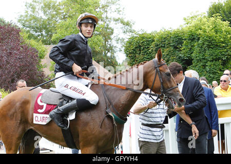 Clairefontaine-Deauville, Normandie, Frankreich. 1. August 2016. Prix von Glyzinien mit stilvollen Katze geritten von Dylan Ubeda Credit: Action Plus Sport Bilder/Alamy Live News Stockfoto