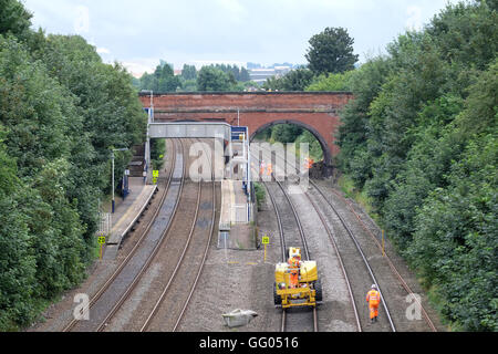 Netz-Schiene sind am Unfallort ein Brückeneinsturz in Grove Road Barrow auf steigen die Bahnlinie ist derzeit geschlossen, Dienste unterbrechen Stockfoto