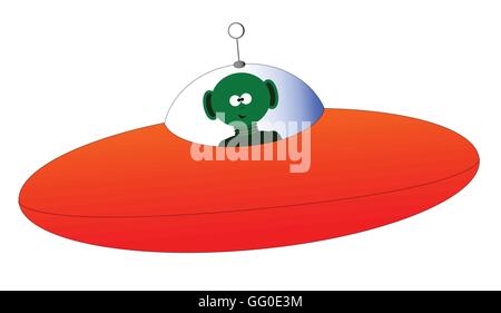 Eine fliegende Untertasse und Alien vor einem weißen Hintergrund Stock Vektor